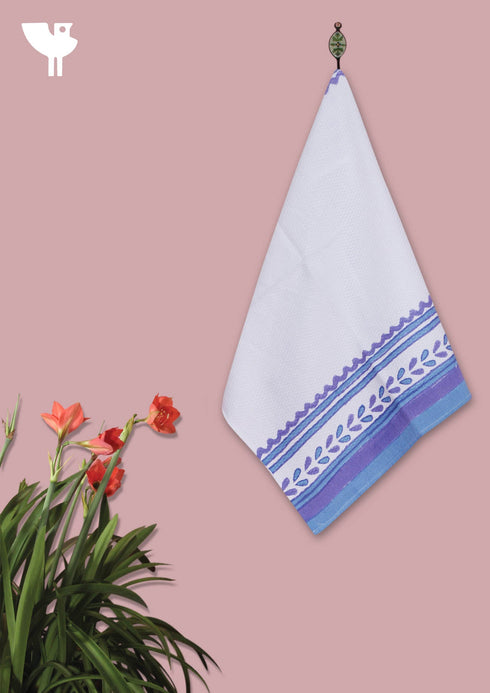 Handloom Cotton Hand Towel With Block Print Border